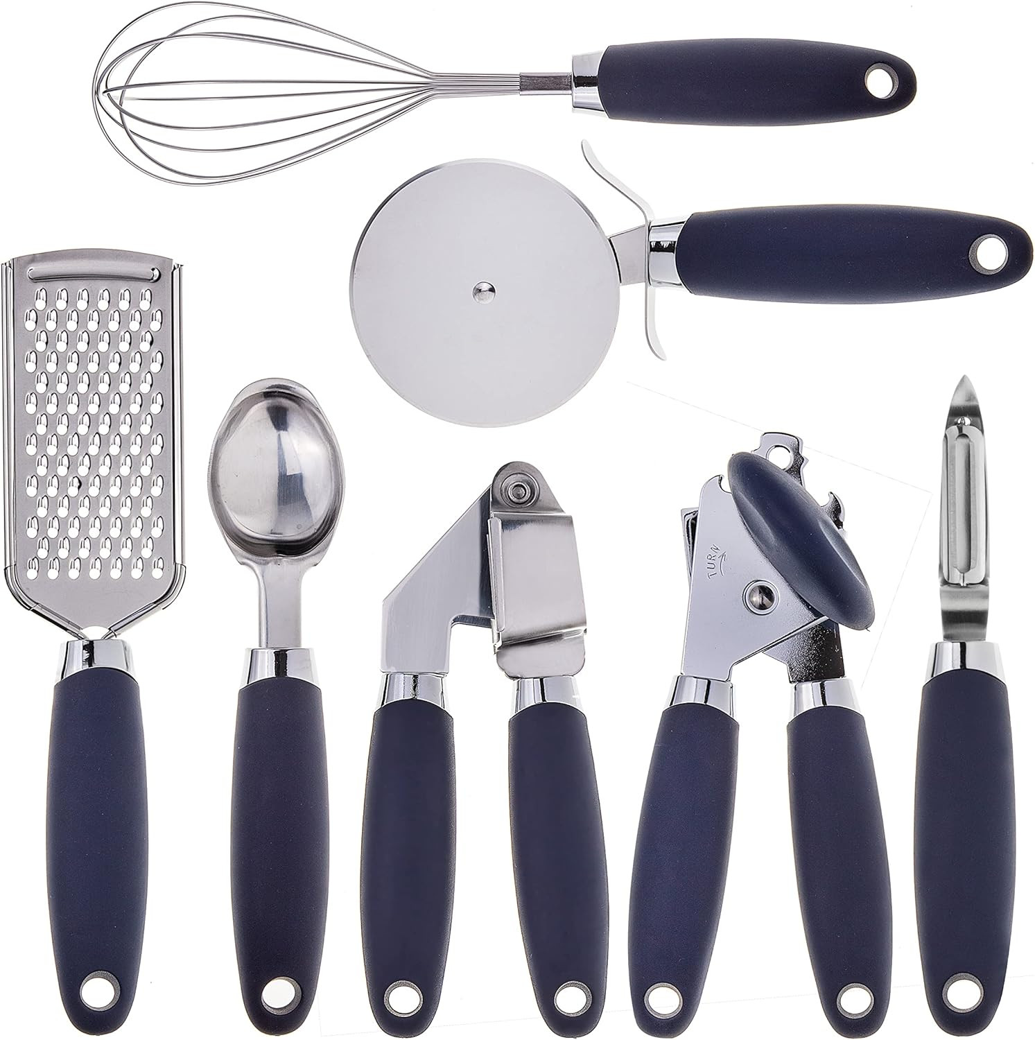 COOK With COLOR 7 Pc Kitchen Gadget Set Stainless Steel Utensils with Soft Touch Navy Handles | Amazon (US)