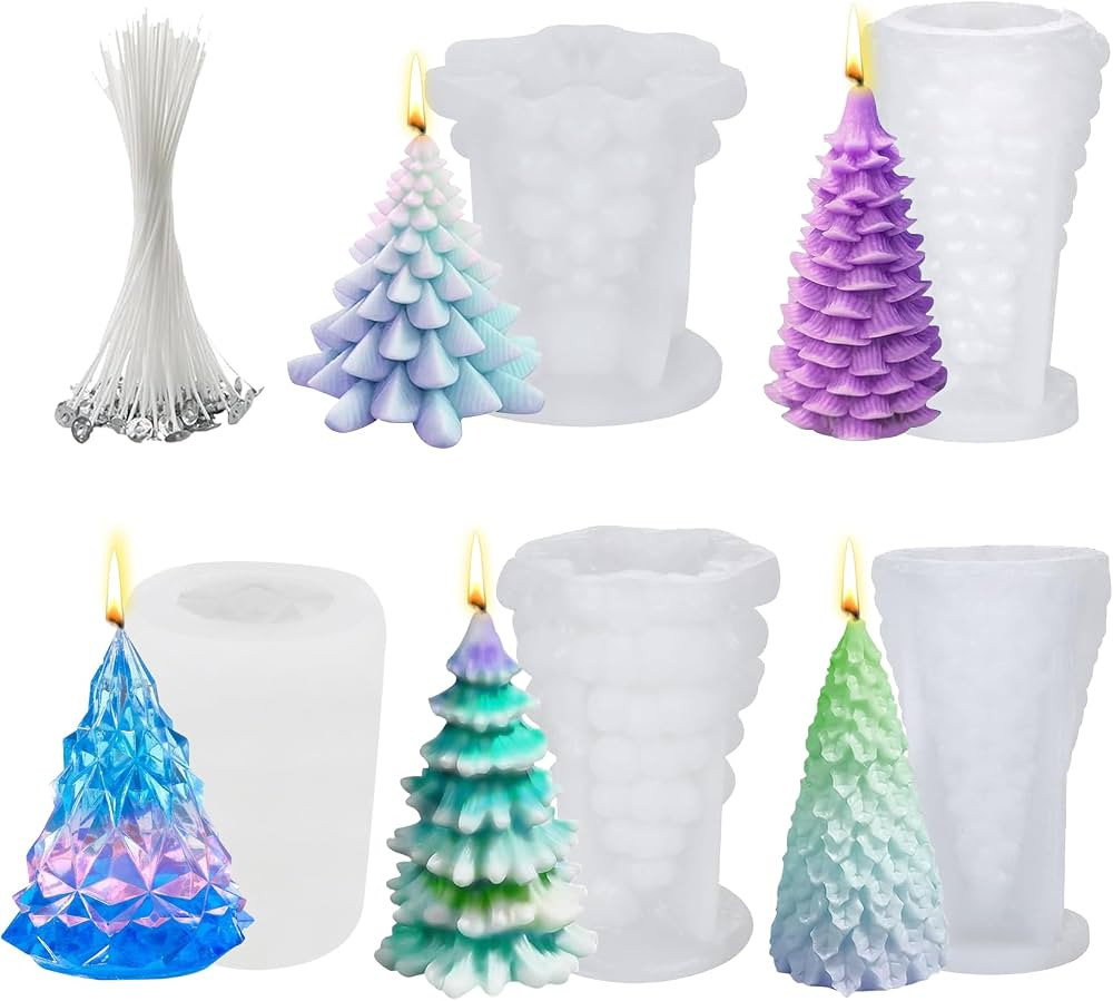 5 PCS 3D Christmas Tree Silicone Candle Soap Epoxy Resin Wax Mold Silicone Shapes Christmas Tree ... | Amazon (US)