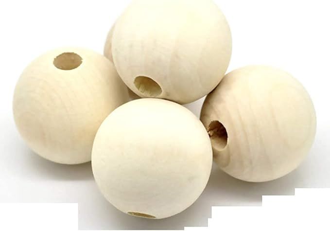 PEPPERLONELY Brand 10PC Natural Color Large Round Wood Spacer Beads 40mm (1-5/8 Inch) | Amazon (US)