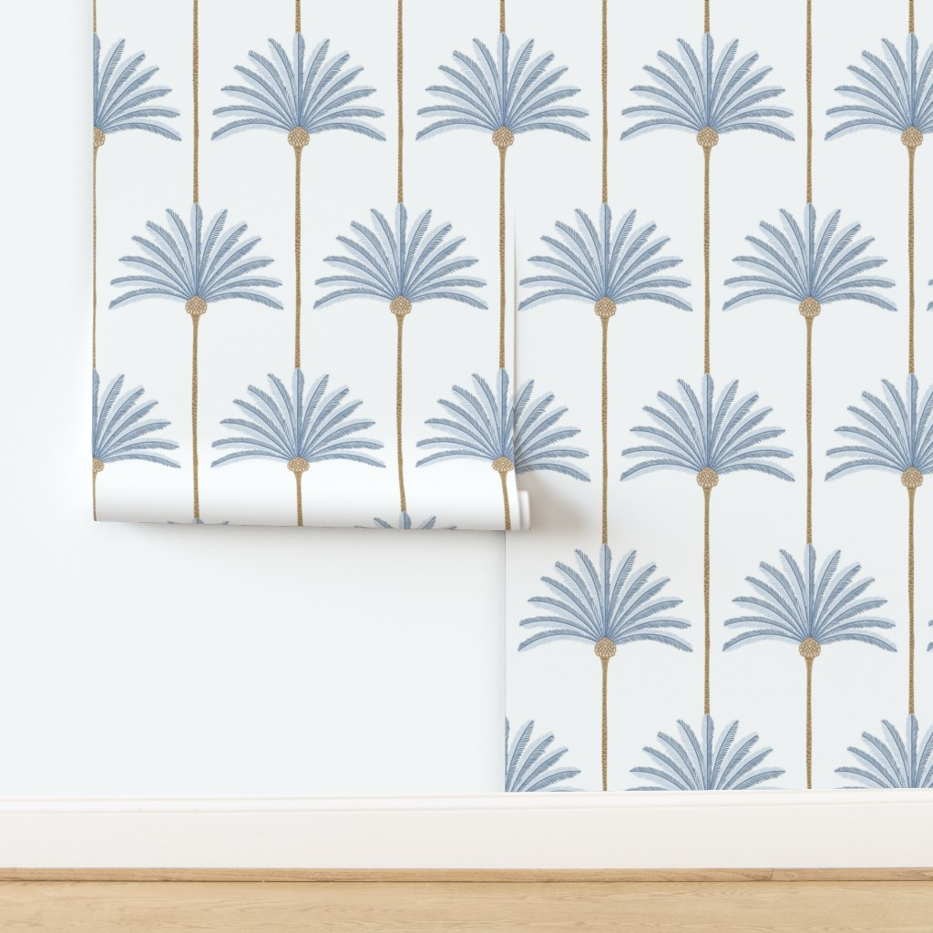 Wallpaper in palm stripes - dusty blue and brown - large | Spoonflower