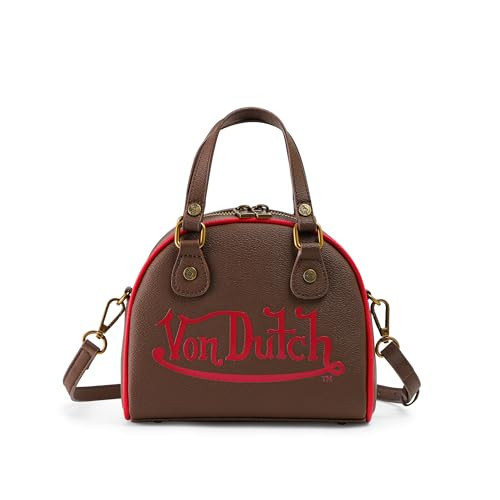 Von Dutch Womens Two Tone Bowling Bag Purse - Stylish Women's Handbag with Adjustable Strap, Spacious Interior, and Iconic Logo Design (Dark Brown and Red) | Amazon (US)