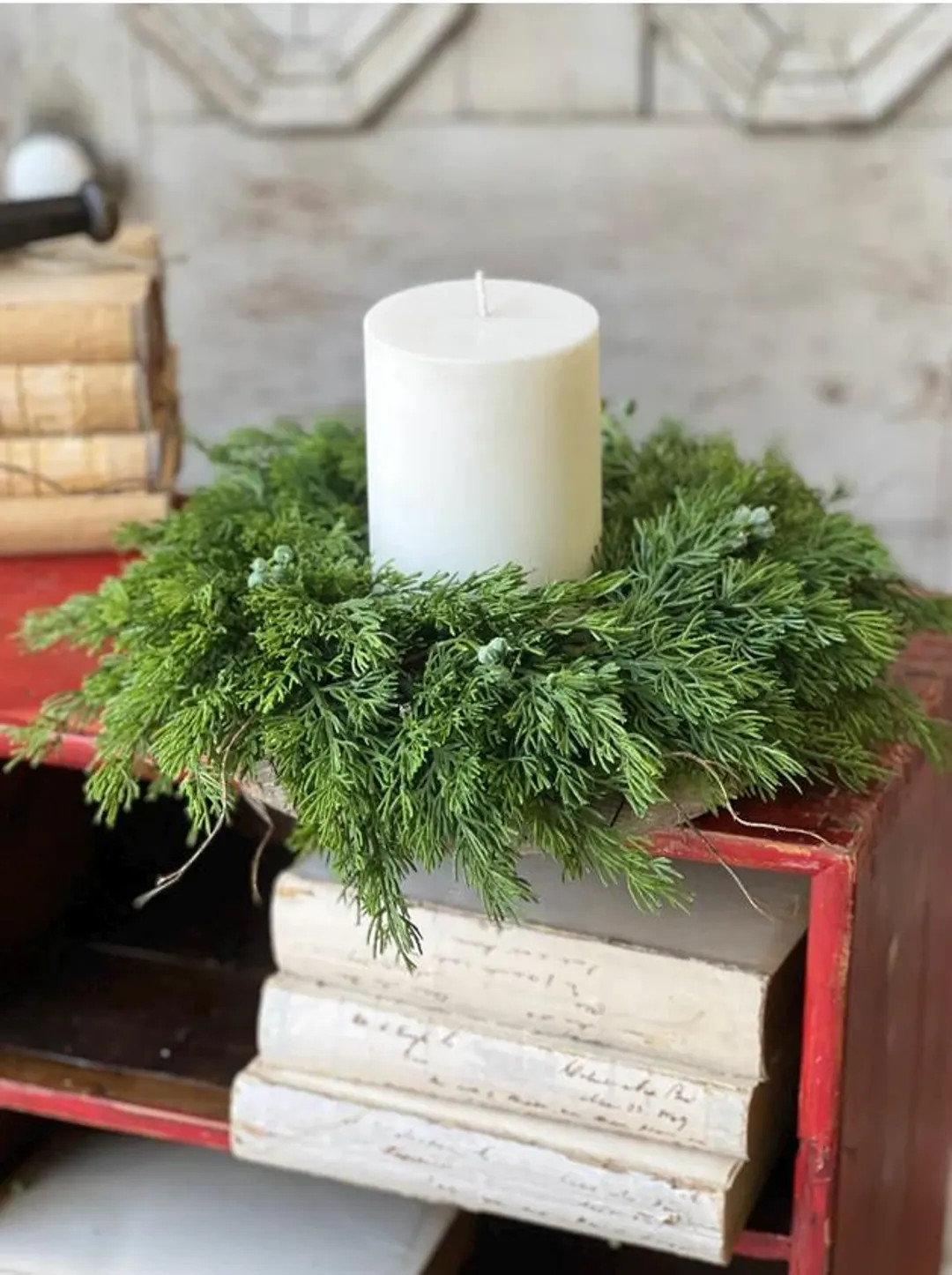 Cedar Christmas Wreath, Real Touch Pine Wreath, Apartment Wreath, Kitchen Cabinet Decor, Accent W... | Etsy (US)