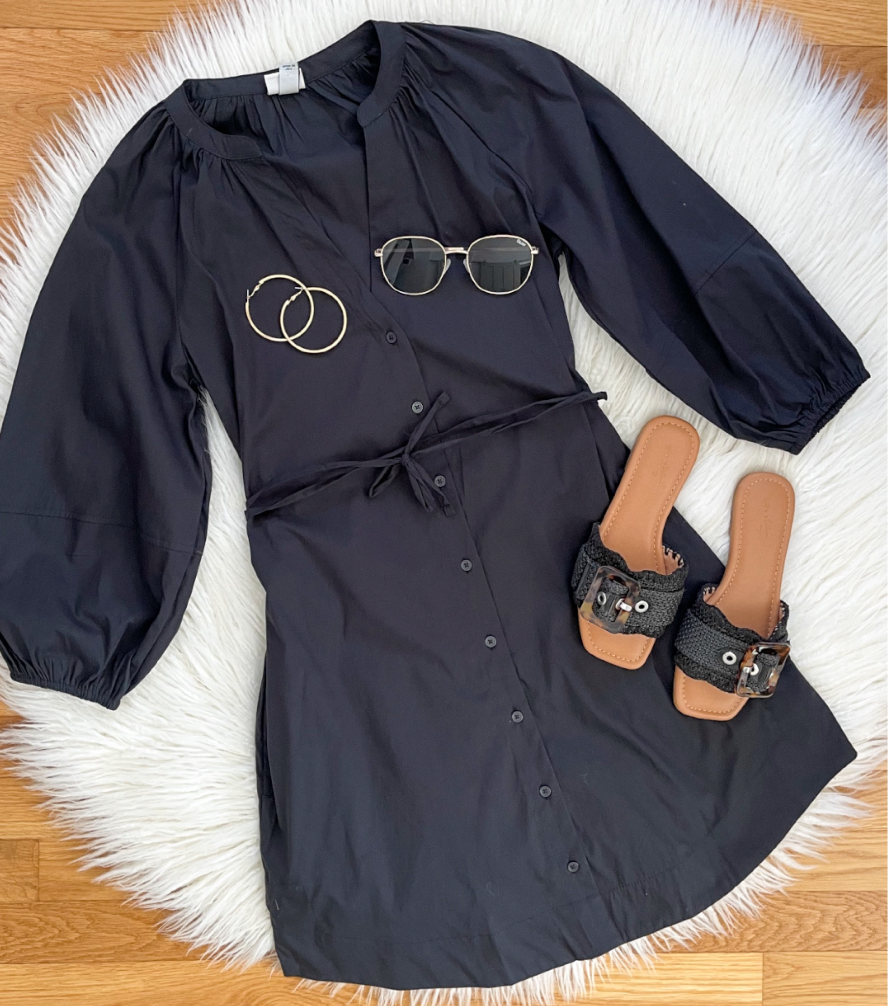 Happy Saturday!  Sharing this mini shirtdress with you today!  Love the balloon sleeve, breathable material, & flattering fit with the tie waist!  It also comes in blue!  ALSO these sandals are 20% off today!  Check out my stories & bio for links 🖤

#LTKstyletip #LTKsalealert #LTKfindsunder50