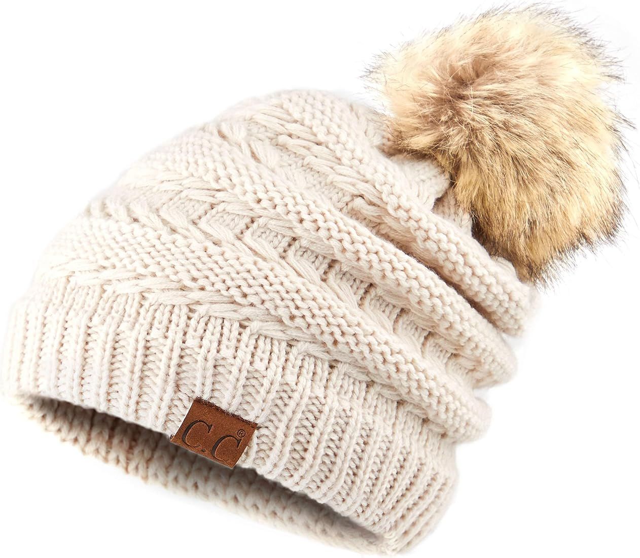 C.C Hatsandscarf Exclusives Unisex Solid Ribbed Beanie with Pom (HAT-43) | Amazon (US)