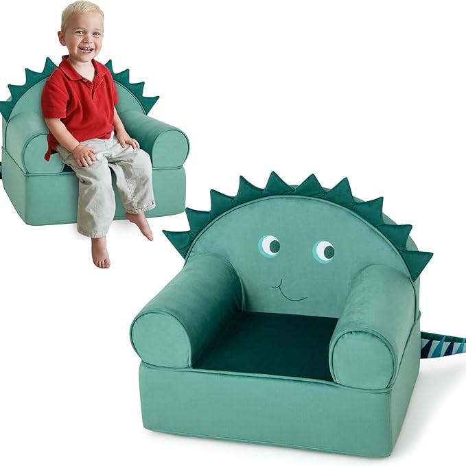 Fireflowery Dinosaur Toddler Couch, Upholstered Kids Sofa Chair w/High Back,Flannel Cover & 20D F... | Amazon (US)