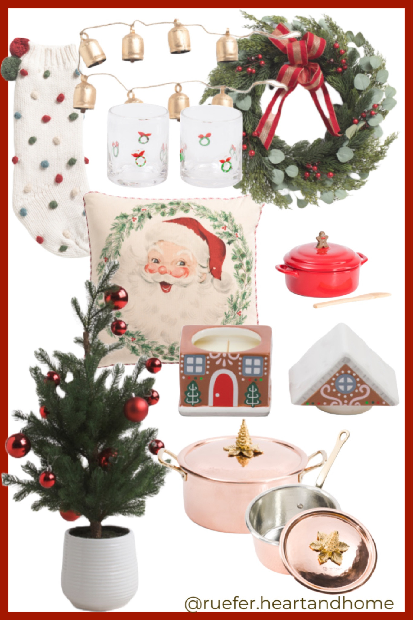 Christmas decor, TJ Maxx Christmas, holiday decor, Christmas wreath, eucalyptus wreath, cute kitchen Christmas decor, gingerbread candle, holiday greenery, stockings, Santa pillow, Christmas entertaining, holiday entertaining, festive glasses, copper casserole pots, copper pans

#LTKHoliday #LTKHome #LTKSeasonal