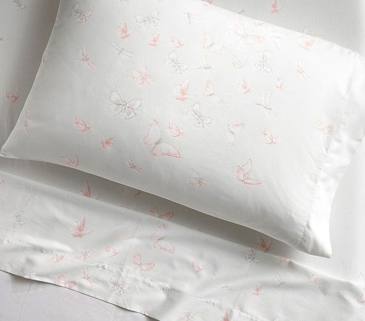 Monique Lhuillier Ethereal Butterfly Sateen Sheet Set & Pillowcases | Pottery Barn Kids