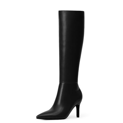 Modatope Black Knee High Boots for Women 3 In Stiletto Heel Pointed Toe Tall Boots Zipper Fall Long Boots Size 6.5 | Amazon (US)