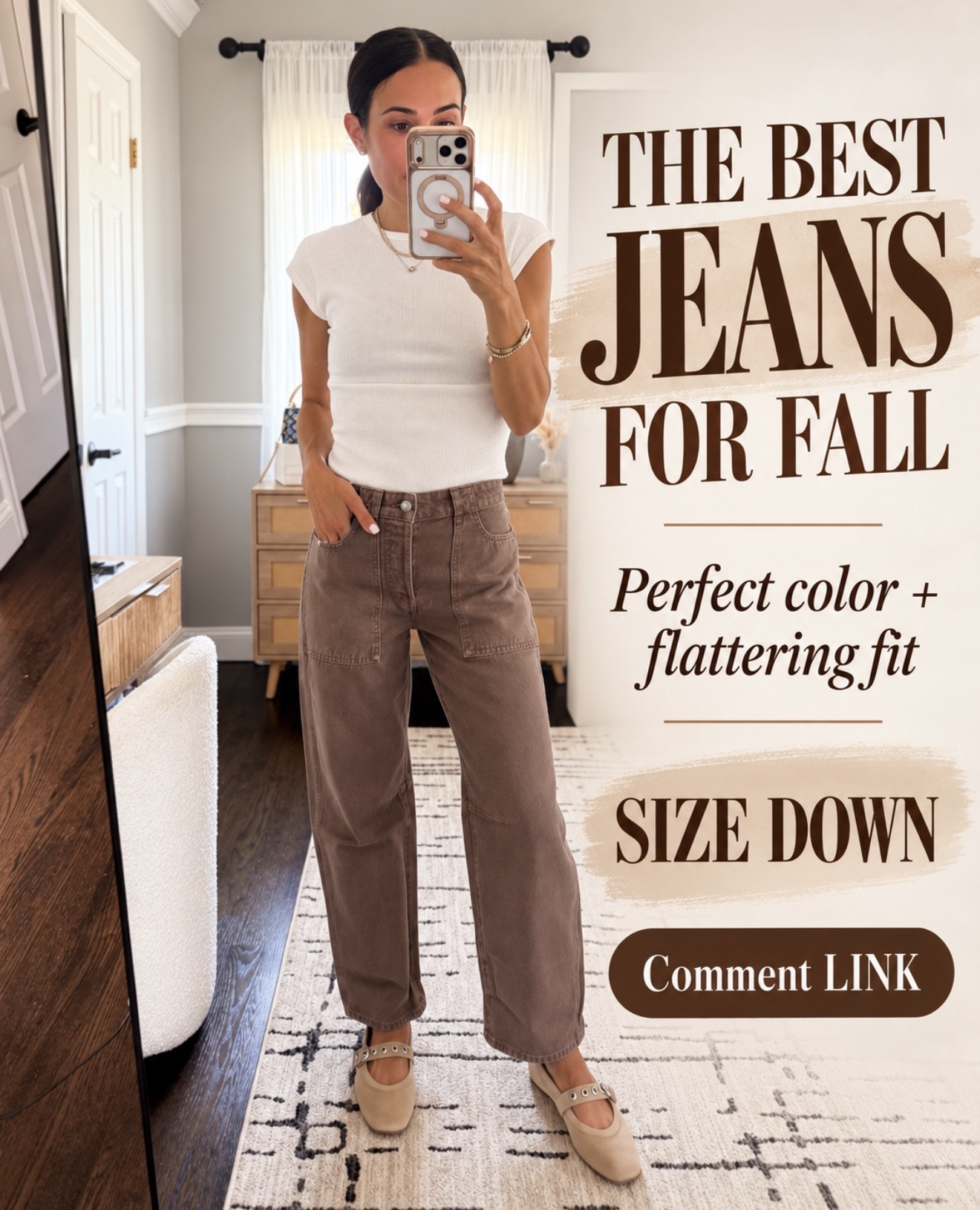 These might be the best jeans for fall 🤎 The color is perfect and the fit is so flattering! I recommend sizing down. 
💬Comment LINK and I’ll send you the details!

#LTKSaleAlert #LTKOver40 #LTKmomlife
