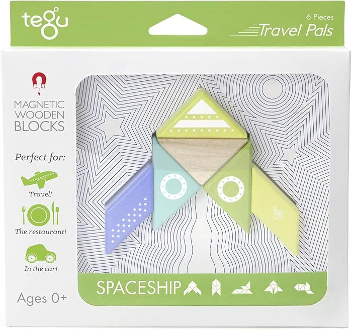 6 Piece Tegu Travel Pal Magnetic Wooden Block Set, Spaceship | Amazon (US)