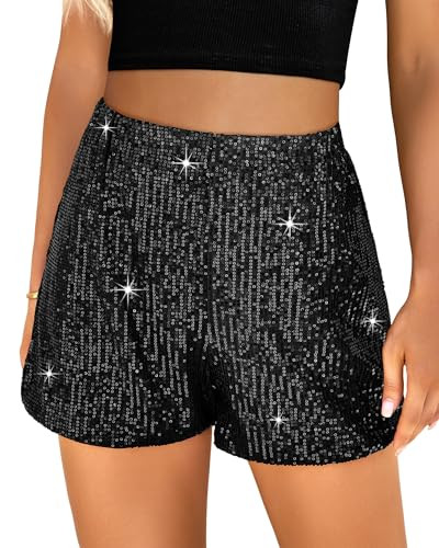 luvamia Sequin Shorts for Women Black Shorts High Waisted Shorts Sequin Holiday Party Shorts Concert Outfits for Women Holiday Sequin Shorts Sparkly Bling Sequin Shorts Size Large Size 12 14 | Amazon (US)