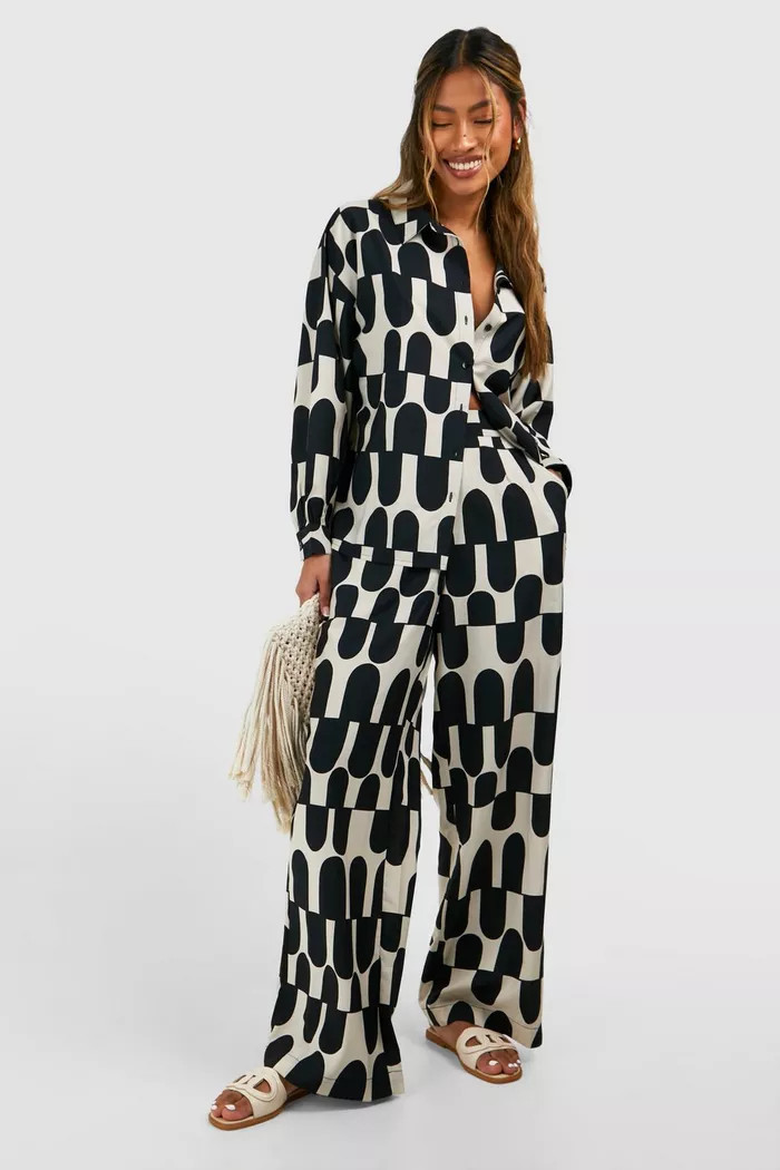 Mono Abstract Print Woven Shirt & Wide Leg Pants Set | boohoo (US & Canada)