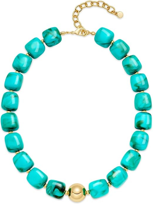 Chunky Colorful Beaded Choker Necklace for Women, Summer Beach Statement Resin Beads Necklace, Tr... | Amazon (US)