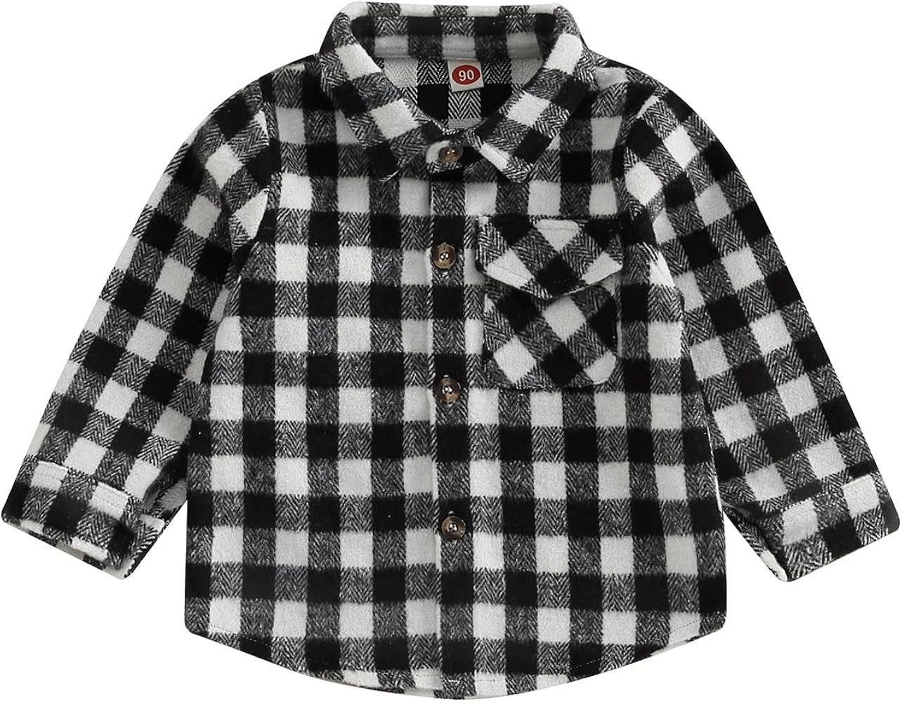 Toddler Flannel Shirt Jacket Plaid Long Sleeve Lapel Button Down Shacket Little Kids Boys Girls Shir | Amazon (US)