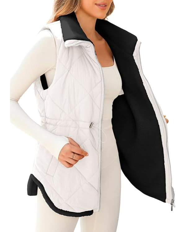 Dokotoo Womens 2024 Winter Vests Sleeveless Fleece Jacket Zip Up Stand Collar Long Warm Drawstrin... | Amazon (US)