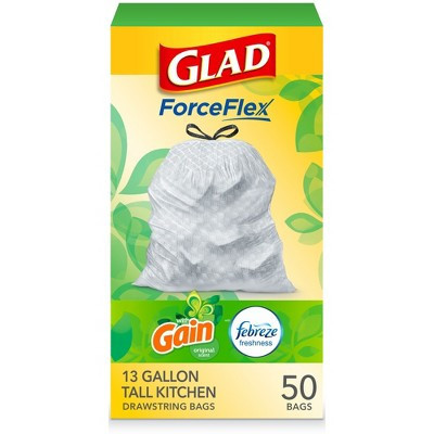 Glad Tall Kitchen Drawstring Trash Bags OdorShield - Gain Original with Febreze Freshness - 50ct/13gal | Target