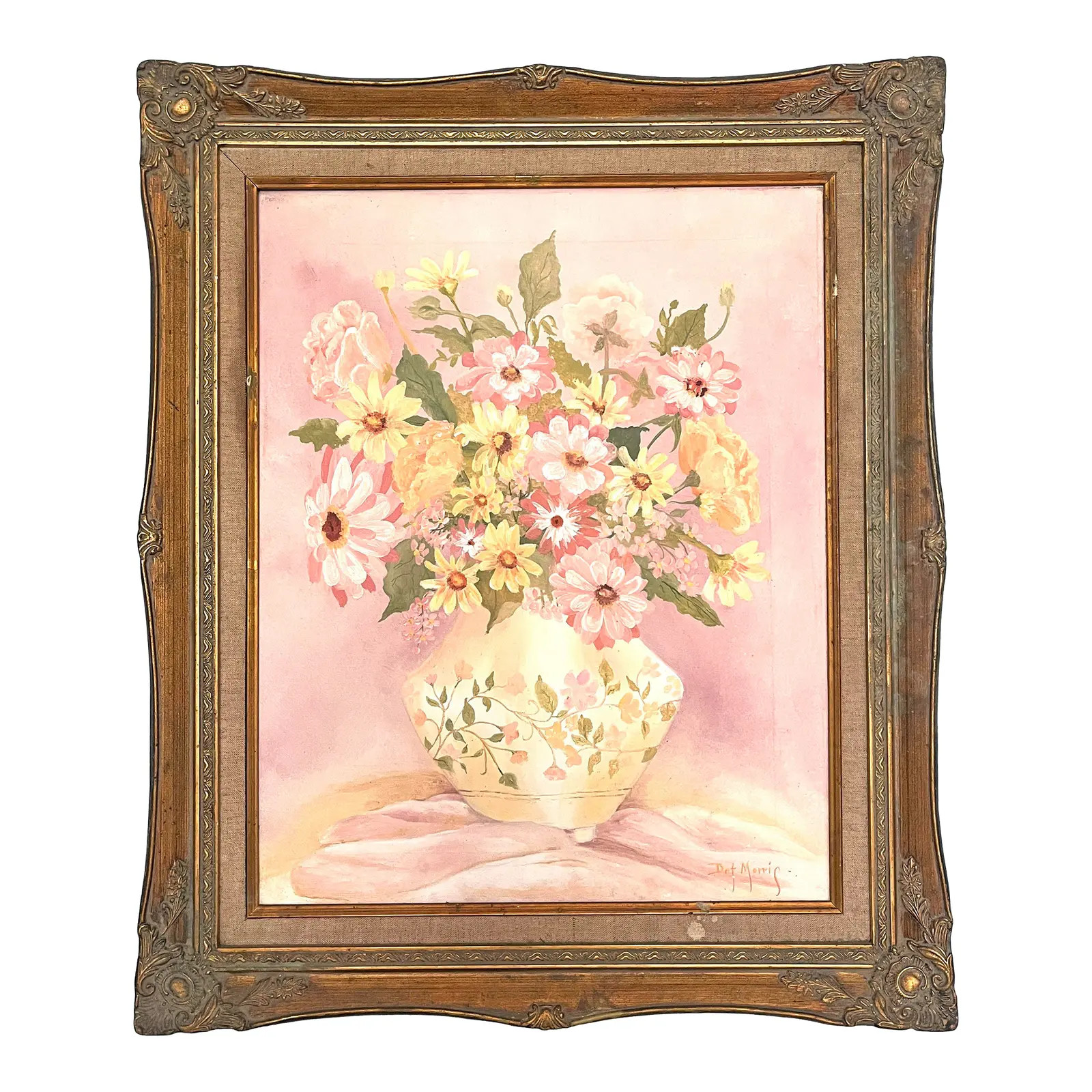 Mid 20th Century Floral Still Life Oil on Canvas Painting, Framed | Chairish