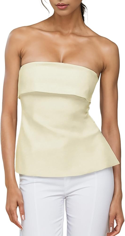 Strapless Tube Tops for Women Backless Going Out Bandeau Top Sexy Trendy Off Shoulder Side Split ... | Amazon (US)