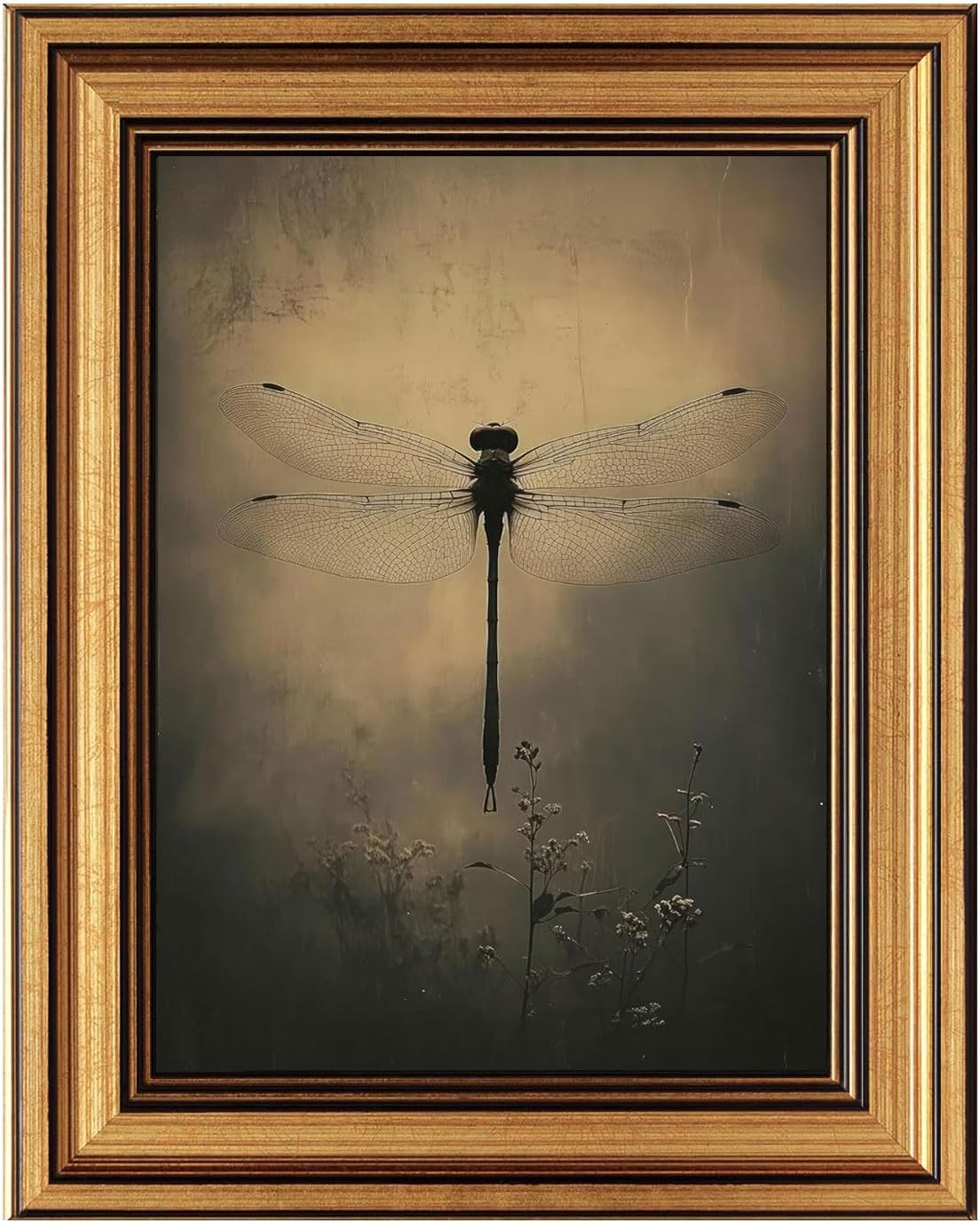 XiZoDinia Vintage Dragonfly Wall Art, Gold Framed Canvas Print, Retro Insect Decor for Bedroom Living Room, Dark Moody Cottagecore Aesthetic Home Decor (Dragonfly, 8 * 10inch) | Amazon (CA)