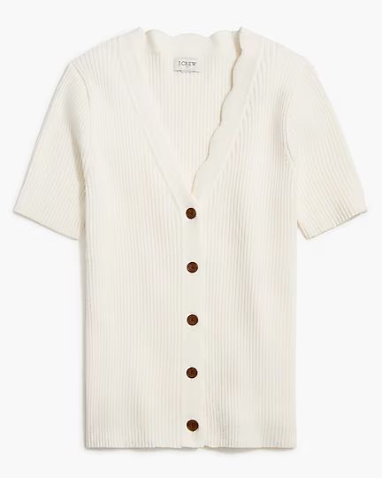 Short-sleeve cardigan sweater with scallop trim | J.Crew Factory