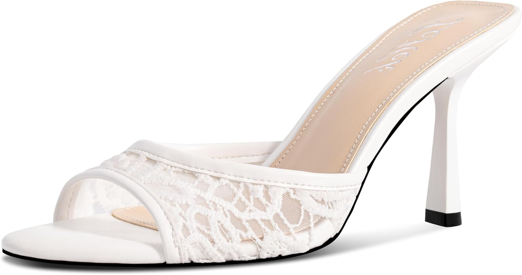 Women's Kitten Heels Open Toe Mules Heels Slip On Lace Heeled Sandals Summer Dress Shoes for Part... | Amazon (US)