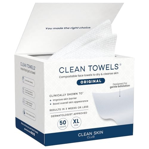 Clean Skin Club Clean Towels XL®, 100% USDA Biobased Face Towel, Disposable Face Towelette, Eczema Association Accepted, Makeup Remover Dry Wipes, Ultra Soft, 1 Pack, 50 Ct | Amazon (US)