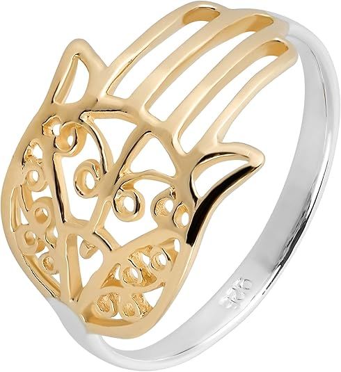 AeraVida Hamsa Hand of Protection Gold Plated Silver Ring | Amazon (US)
