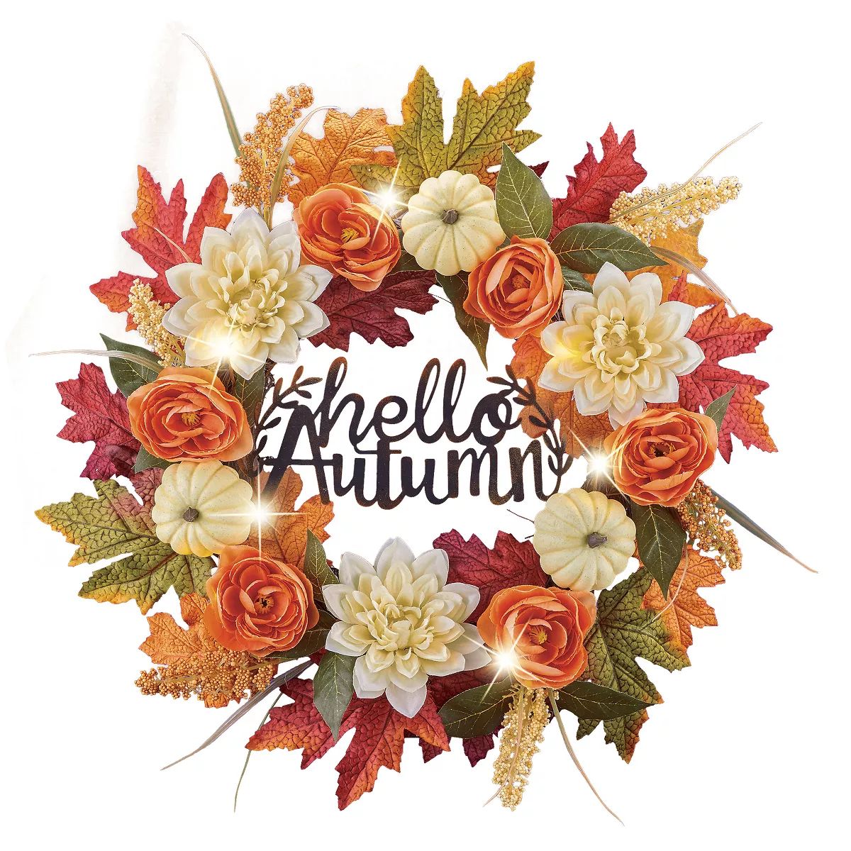Collections Etc Metal Hello Autumn Sign LED Lighted Fall Wreath 19" x 4.5" x 19" | Target