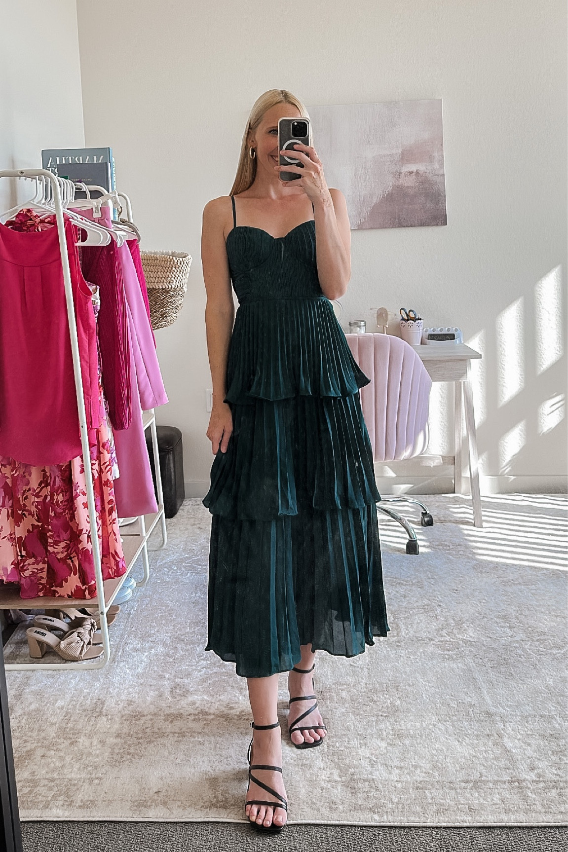 knee length dresses for ladies Elegant Tiered Ruffle Midi Dress Wedding Guest Dresses  VOS LEE