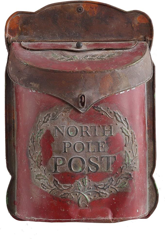Creative Co-Op Distressed Red North Pole Post Tin Box | Amazon (US)