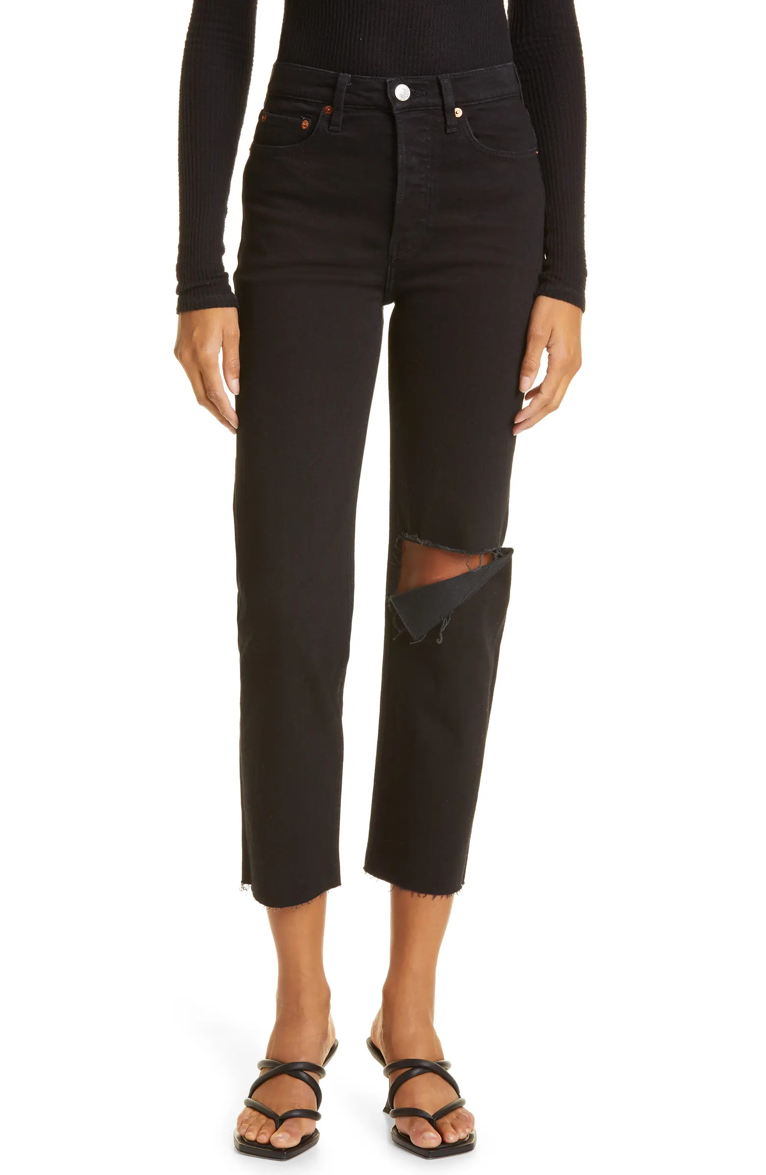 Re/Done '70s High Waist Raw Hem Stovepipe Jeans | Nordstrom | Nordstrom