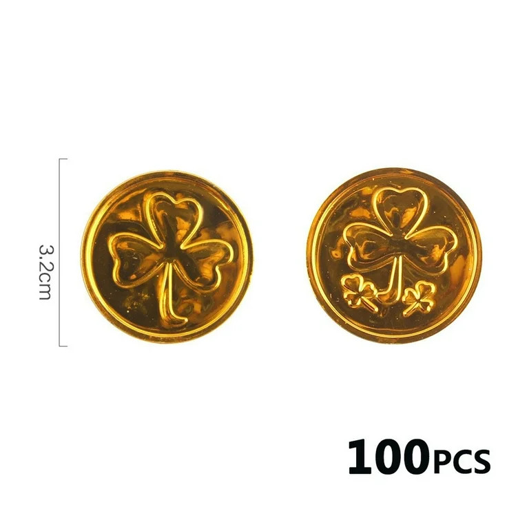 St. Patricks Coin 100 Count Plastic Gold Coins-St. Patrick's Day Party Toy Clover Coin Toy Round ... | Walmart (US)