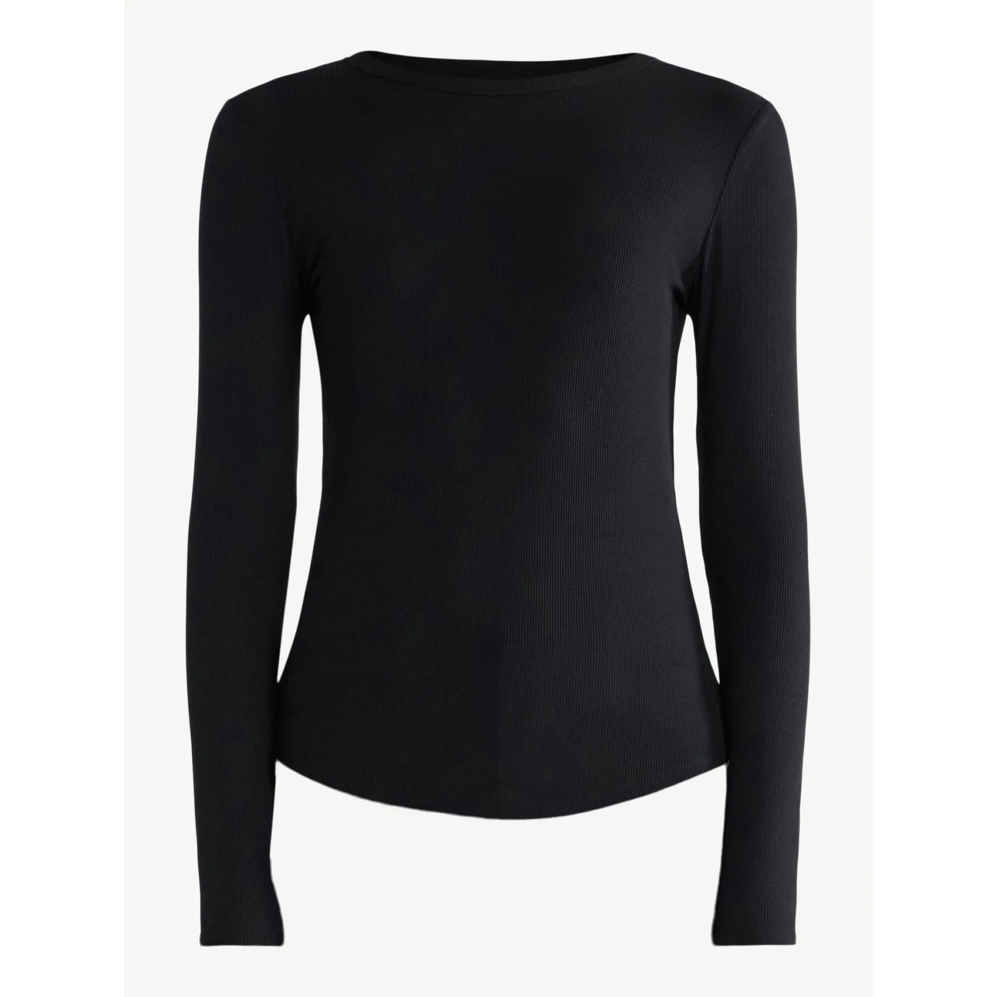 No Boundaries Ribbed Crewneck Tee with Long Sleeves, 1 or 2-Pack, Women's & Women's Plus XXS-XXL | Walmart (US)