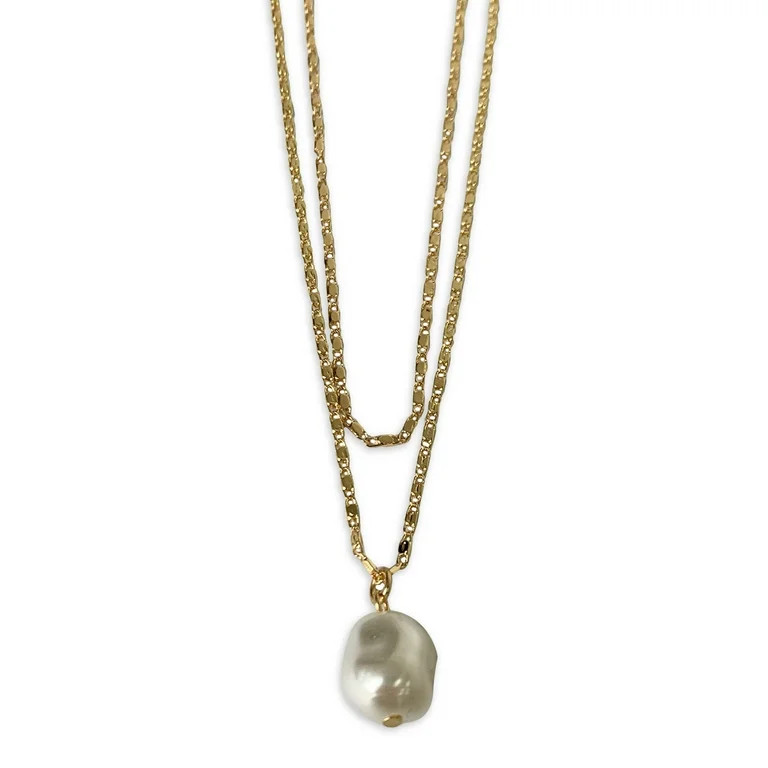 Time and Tru Gold Layered Drop Pearl Necklace | Walmart (US)