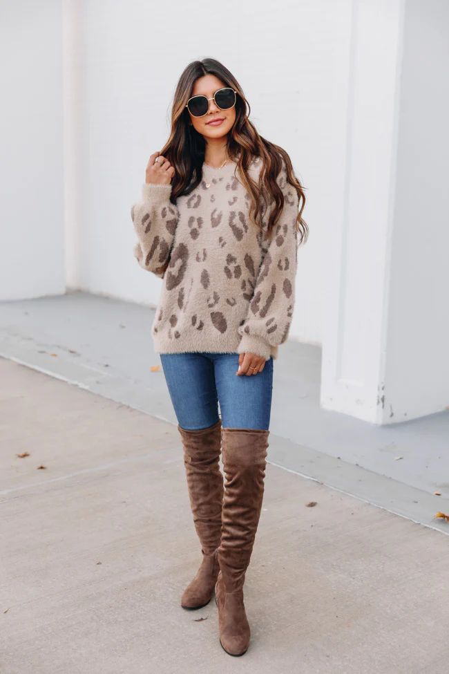 Flirtatious Smile Animal Print Brown Sweater DOORBUSTER | The Pink Lily Boutique