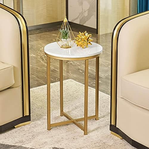 Gold Round Side End Table with Marble Top, Modern Bedside Small Coffee Table for Living Room Bedr... | Amazon (US)