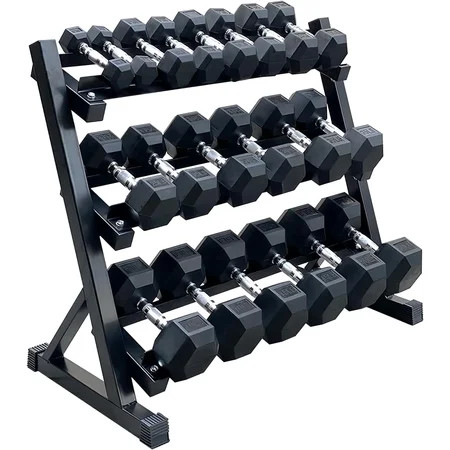 350 lbs Hex Dumbbell Set with Storage Rack - 5-50 lb Rubber Coated Adjustable Weights for Home Gym Strength Training - Men/Women | Walmart (US)