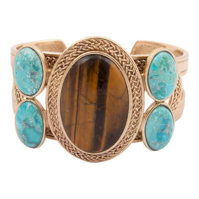 Brown Tiger's Eye Ovation Golden Cuff Bracelet | Barse Jewelry