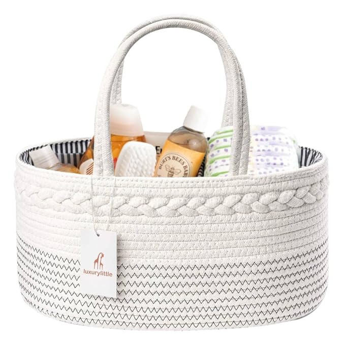 luxury little Diaper Caddy Organizer, Large Cotton Rope Nursery Basket, Changing Table Baby Diape... | Amazon (US)