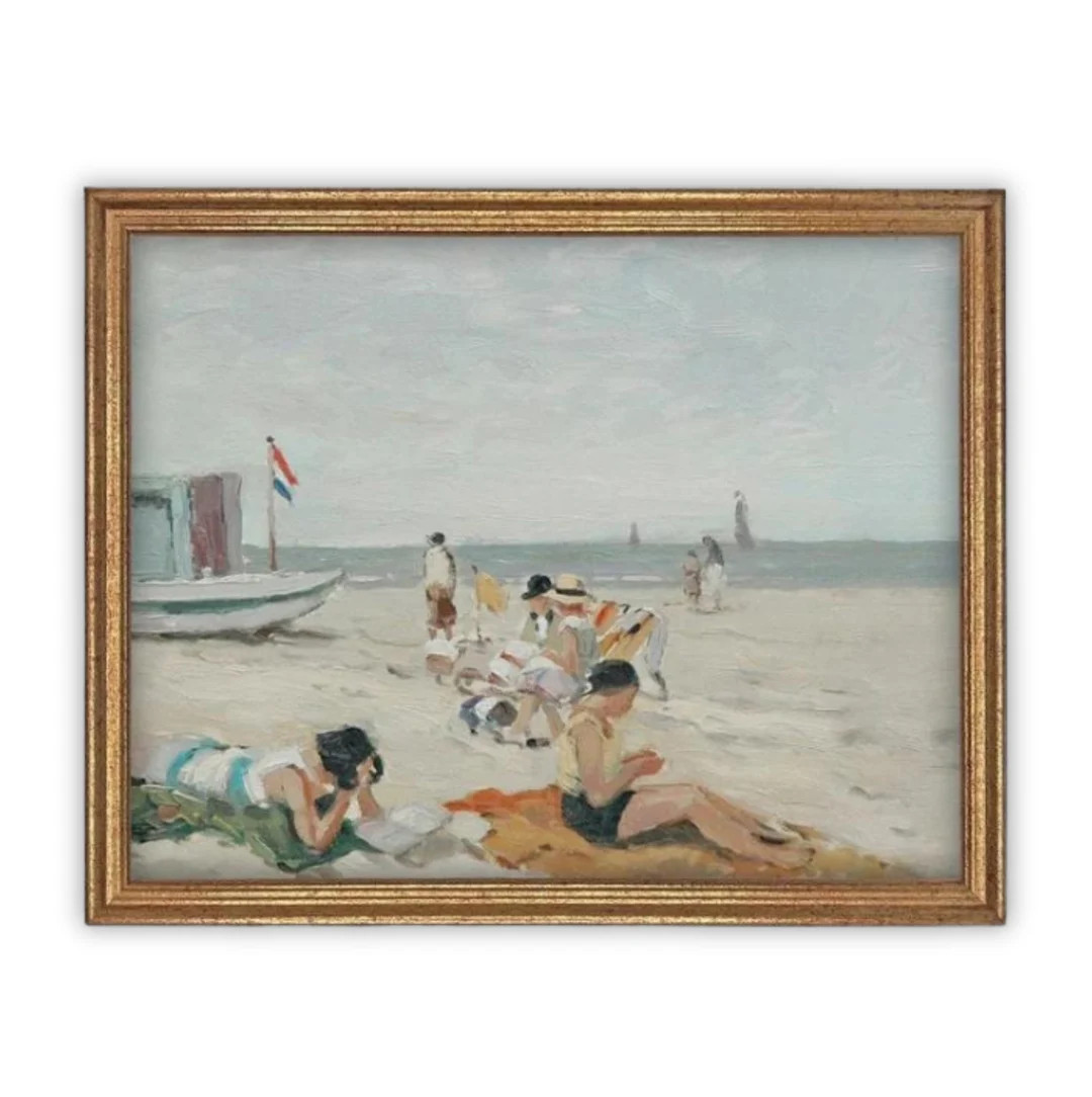 Vintage Framed Canvas Art // Framed Vintage Print // Vintage Painting // Coastal Beach Art // Bea... | Etsy (US)