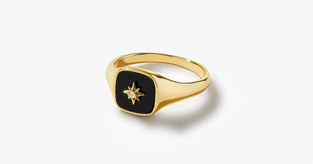 Gold Signet Ring - Amara Black | Ana Luisa