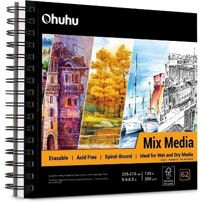 Ohuhu Square 8.3"x8.3" (Inner Size) Mixed Media Art Sketchbook, 120 LB/200 GSM Heavyweight Papers, 62 Sheets/124 Pages, Spiral Bound Mix Media Pad | Target