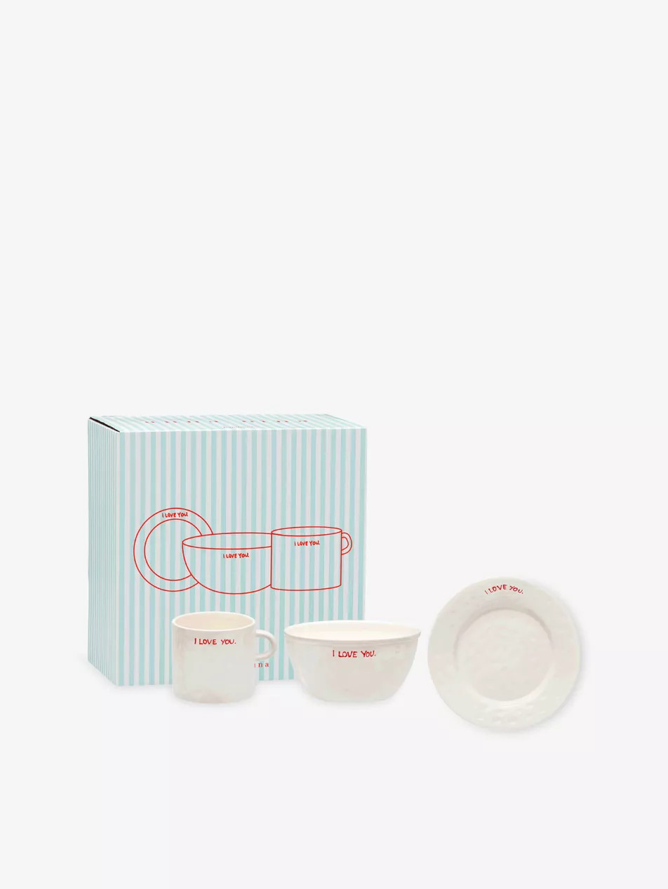 I Love You Ceramic Breakfast Set | Selfridges