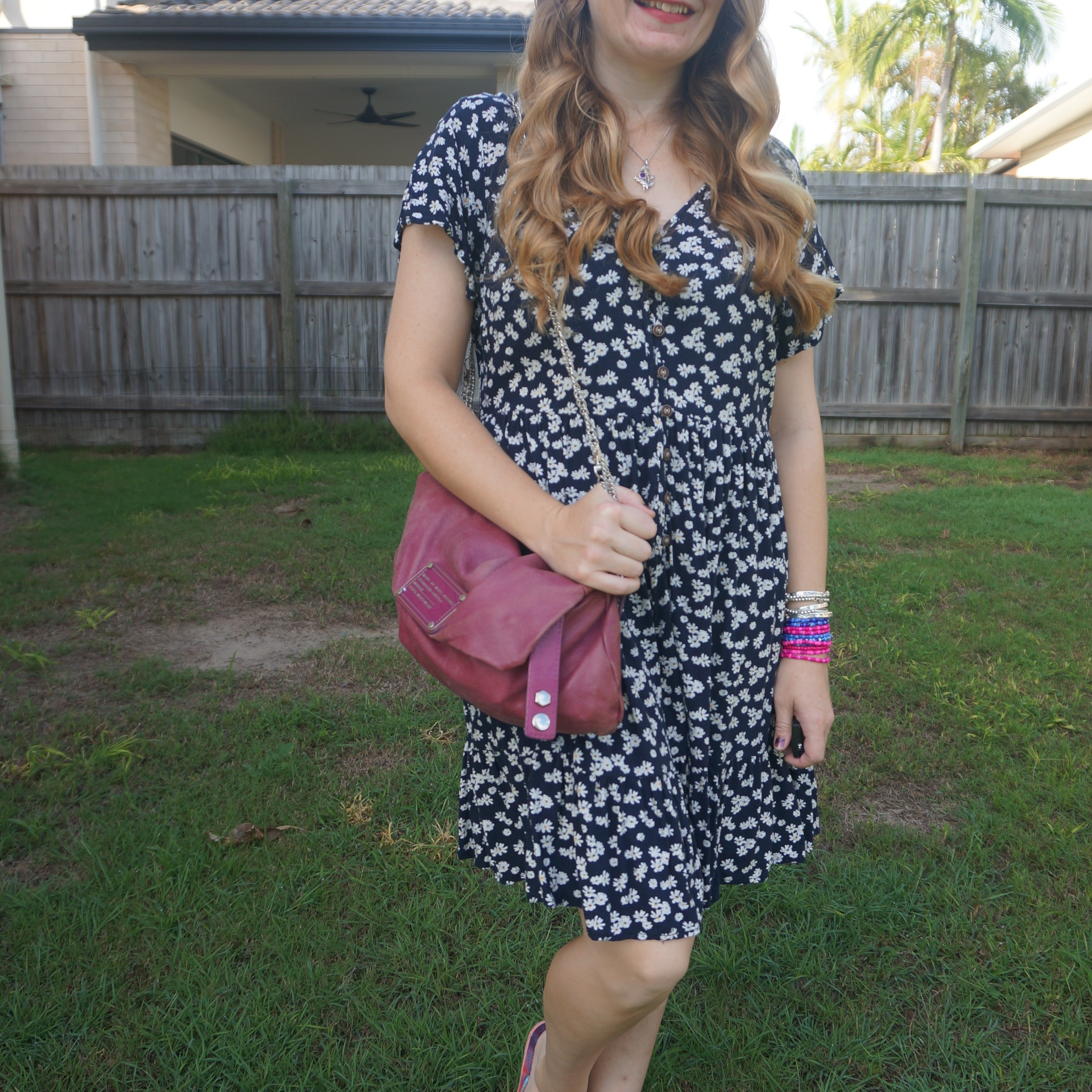 Navy daisy print Caroline Morgan dress with thrifted Marc By Marc Jacobs convertible clutch bag 💙

#LTKaustralia #LTKbag #LTKdresses
