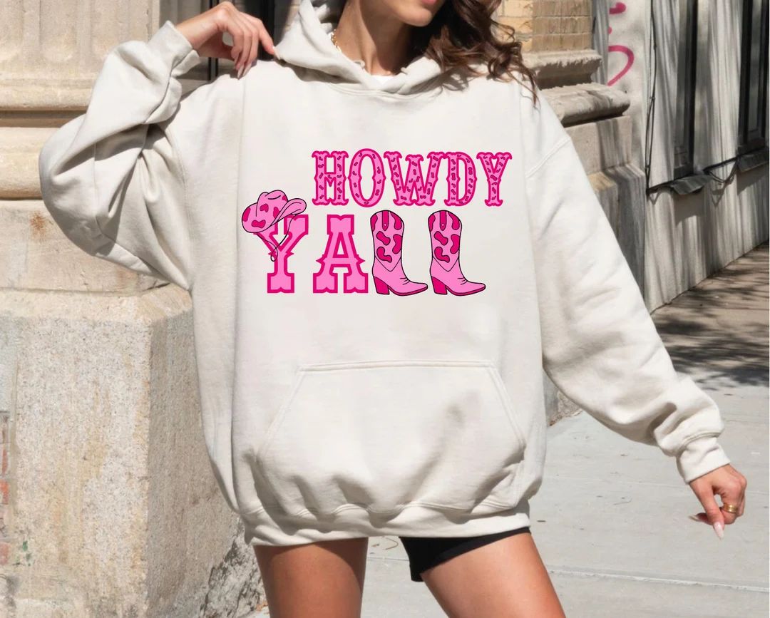 Howdy Y’all Sweatshirt, Retro Country Sweater, Cowgirl Hat Hoodie, Cowboy Styl Sweatshirt, Girl... | Etsy (US)