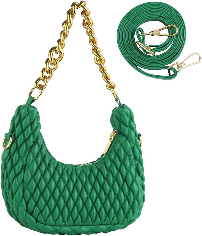 ELDA Gold Chain Purse Quilted Sling Crescent Bag for Women Fashion Cloud Dumpling Clutch Hobo Han... | Amazon (US)