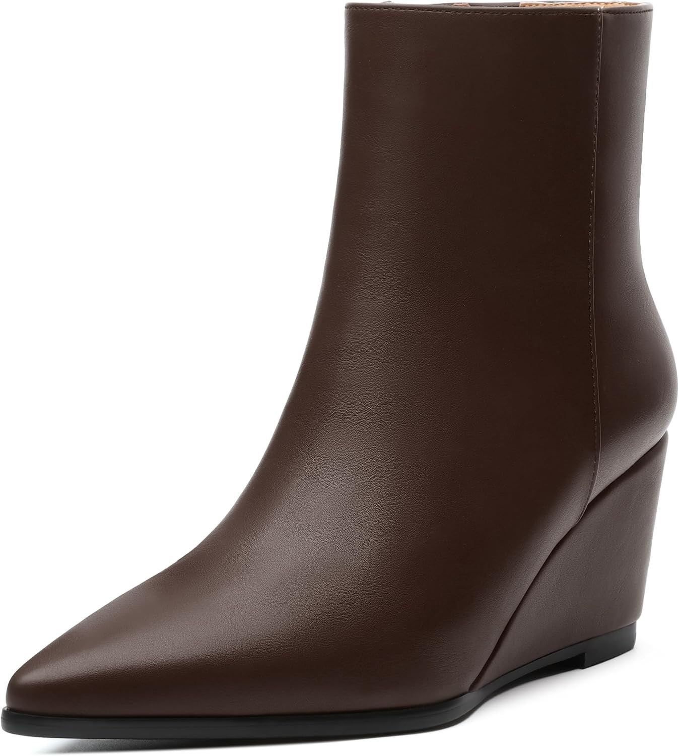 SHOWFOREST Women's Wedge Ankle Boots Pointed Toe High Heel Short Booties with Side Zipper Comfortable Casual Fall Winter Boots 2.5 Inch | Amazon (US)