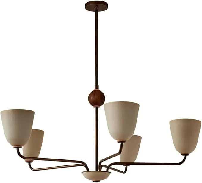 Antique Brass 5-Light Chandelier – Mid Century Modern Walnut Wood & Brass Ceiling Light Fixture... | Amazon (US)