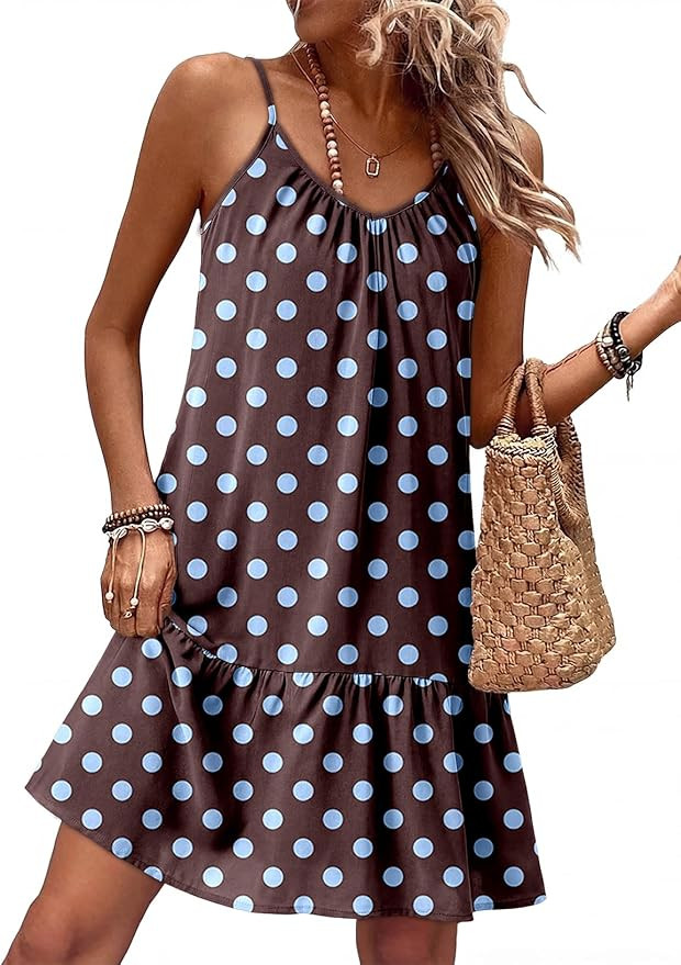 Dokotoo Summer Dresses for Women 2026 Spaghetti Strap Sexy Deep V Neck Smocked Ruffle Flowy Boho ... | Amazon (US)