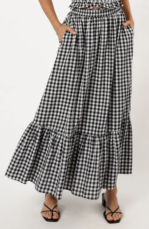 Petal & Pup Bambi Tiered Maxi Skirt in Black Gingham at Nordstrom, Size X-Small | Nordstrom